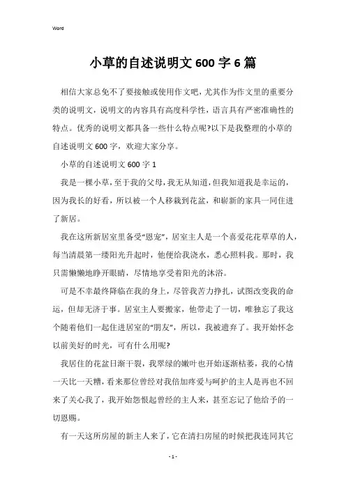 小草的自述说明文600字6篇