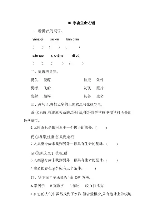 六年级上册语文第三单元 10 宇宙生命之谜,11 故宫博物院 一课一练(无答案)部编版
