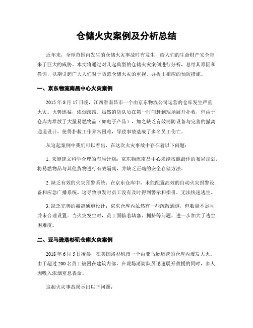 仓储火灾案例及分析总结
