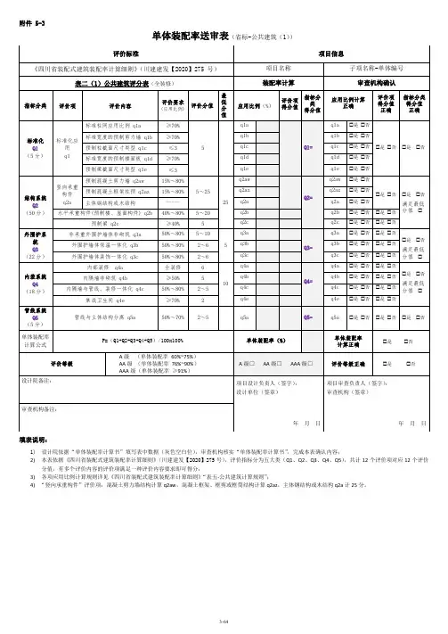 送审表-3：单体建筑装配率-送审表(省标-公共建筑-(1)
