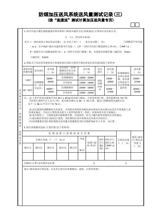 70防烟加压送风系统送风量测试记录