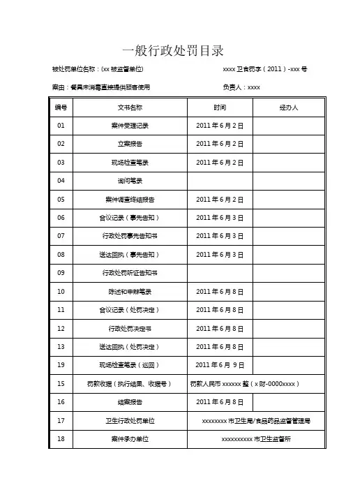 卫生监督罚款执法文书