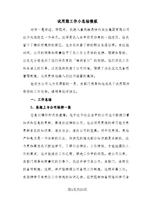 试用期工作小总结模板(9篇)