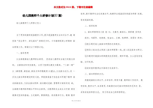 幼儿园教师个人研修计划(12篇)