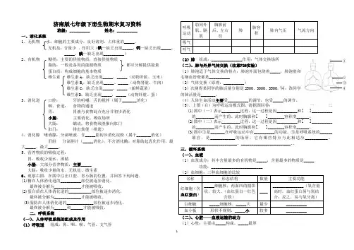 济南版初一下册生物复习资料