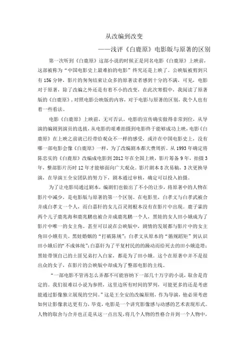 从改编到改变——浅评《白鹿原》