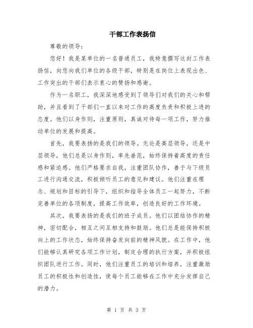 干部工作表扬信