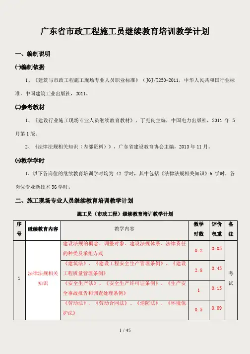 施工员(市政工程)继续教育培训计划、大纲、习题集