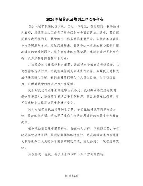 2024年城管执法培训工作心得体会（3篇）