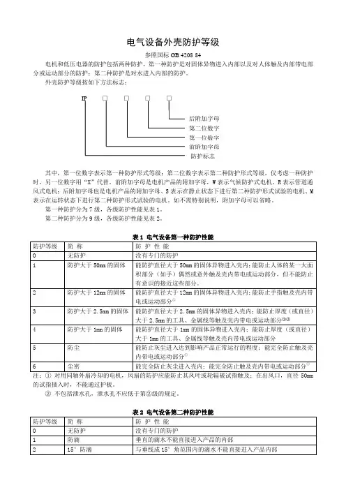电气设备外壳防护等级