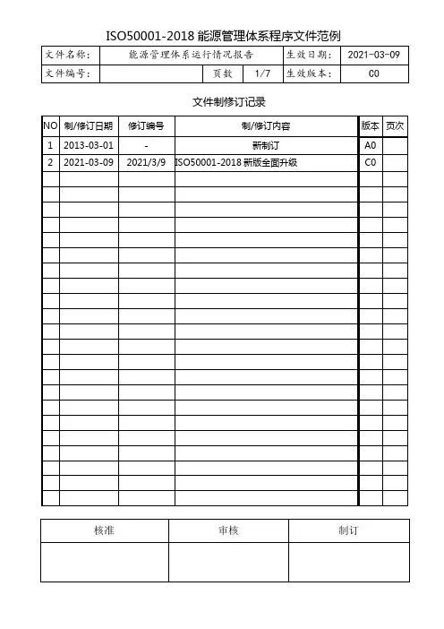 ISO50001能源管理体系运行情况报告范例