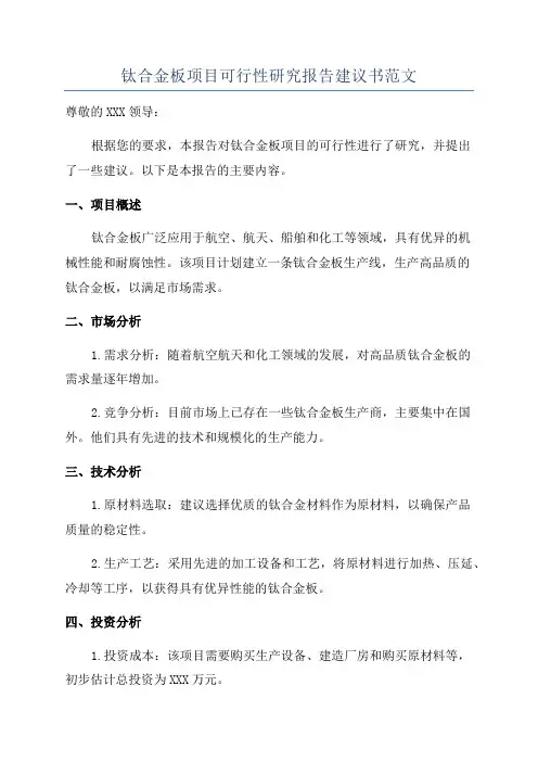 钛合金板项目可行性研究报告建议书范文