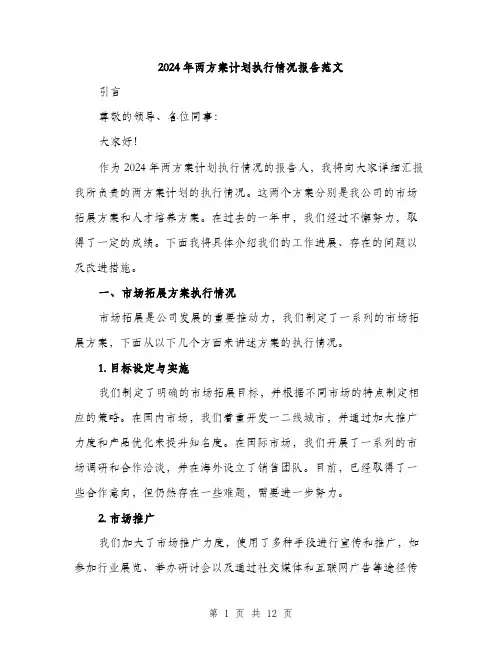 2024年两方案计划执行情况报告范文(4篇)