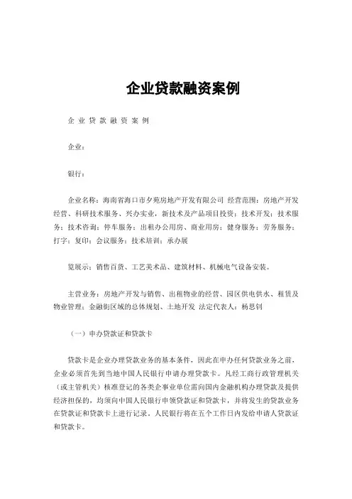 企业贷款融资案例