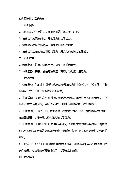 幼儿园专注力活动教案