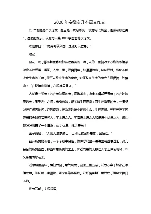 2020年安徽专升本语文作文