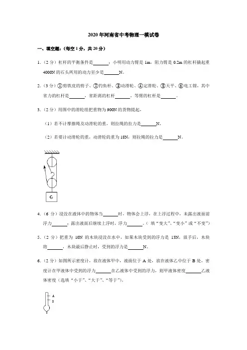 2020年河南省中考物理一模试卷
