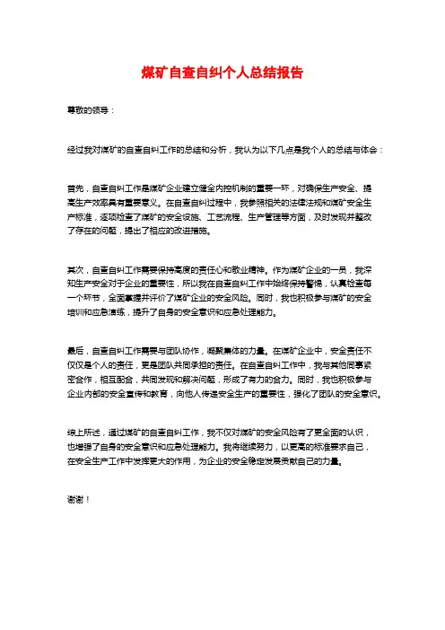 煤矿自查自纠个人总结报告