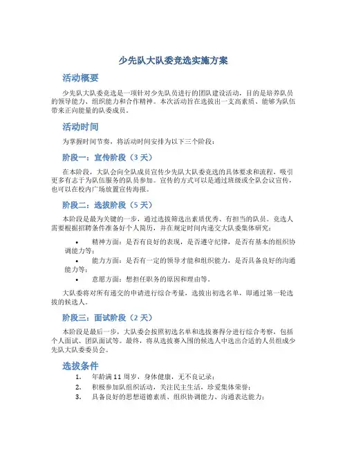 少先队大队委竞选实施方案