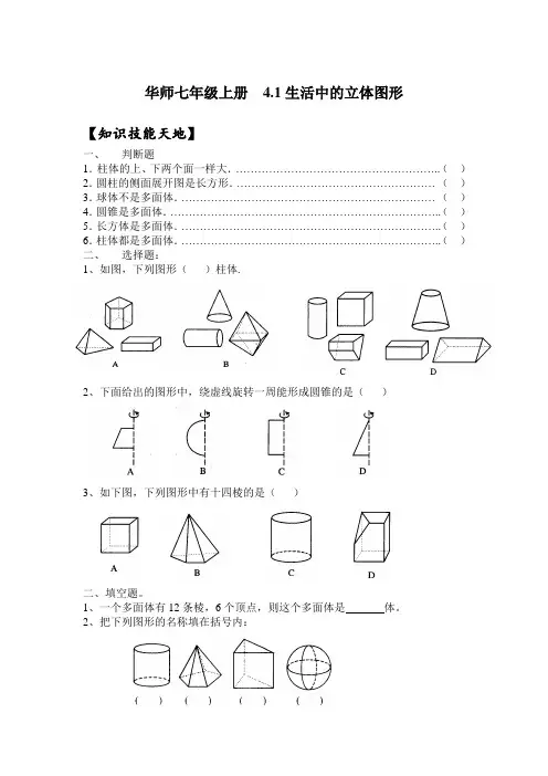 七年级数学上册“生活中的立体图形”能力训练题