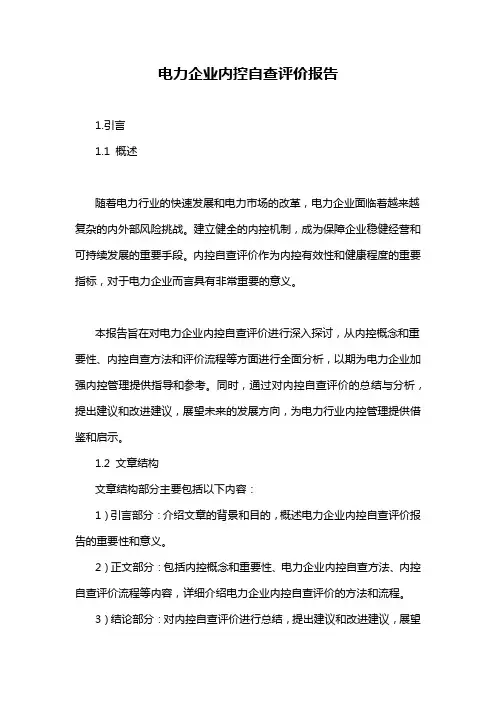 电力企业内控自查评价报告