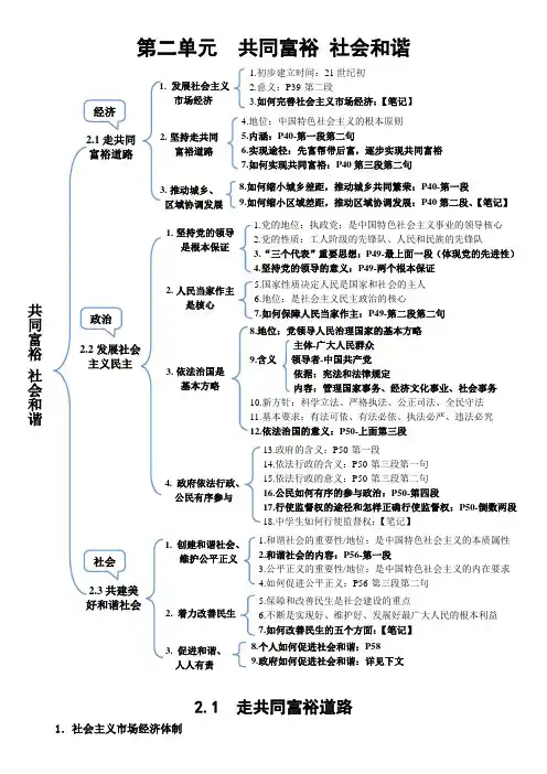粤教版思想品德复习提纲《第二单元共同富裕社会和谐》
