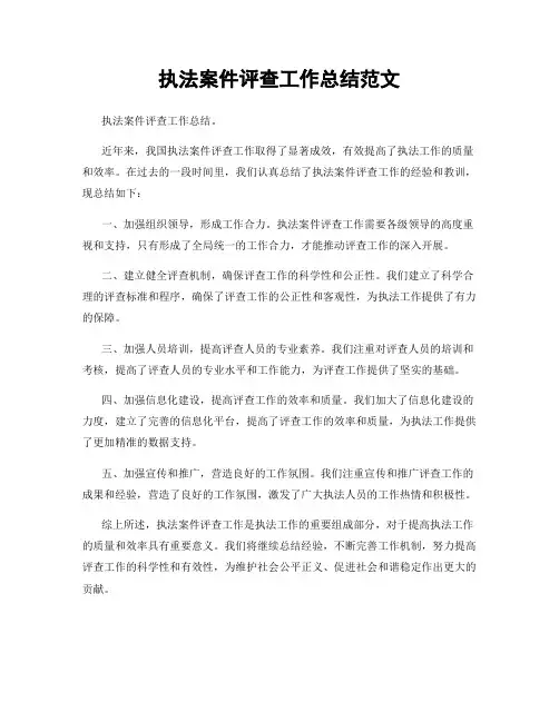 执法案件评查工作总结范文