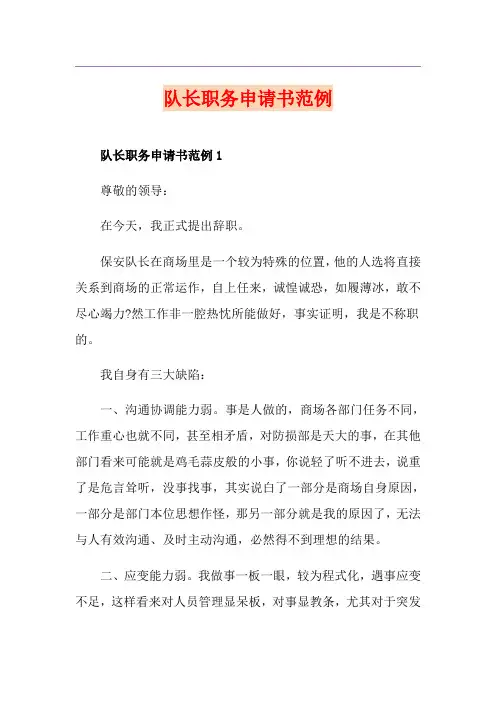 队长职务申请书范例