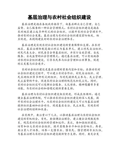 基层治理与农村社会组织建设