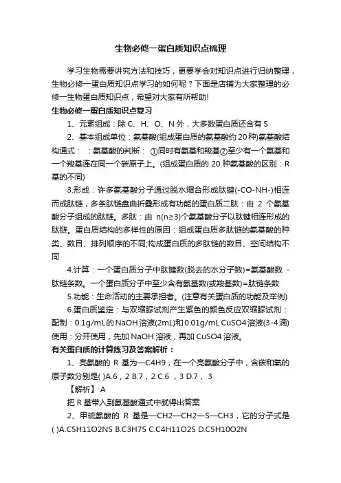 生物必修一蛋白质知识点梳理