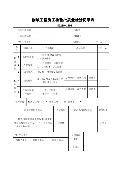 护坡工程施工检验批质量检验记录表