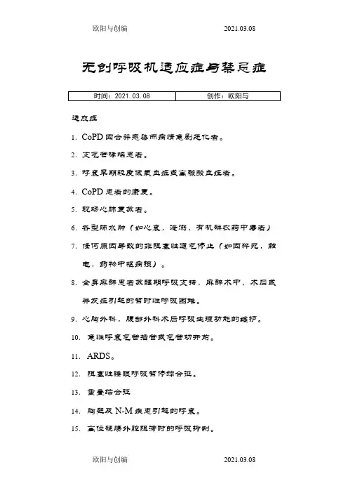 无创呼吸机适应症与禁忌症之欧阳与创编