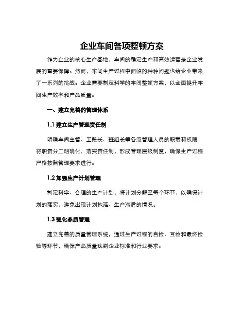 企业车间各项整顿方案