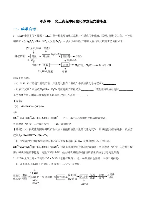 2020高考化学考点剖析考点09化工流程中陌生化学方程式的考查(含解析)