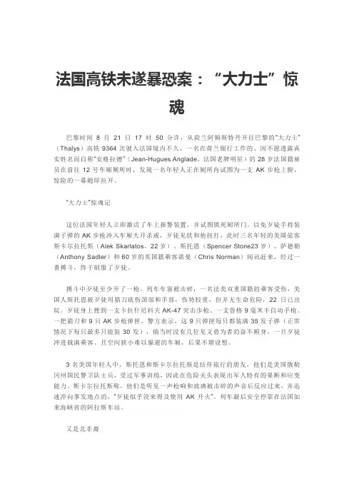 法国高铁未遂暴恐案：“大力士”惊魂