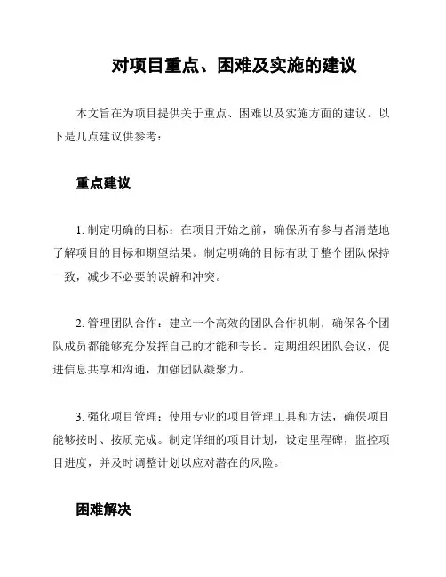 对项目重点、困难及实施的建议