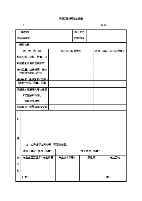 最新整理钢筋工程隐蔽验收记录模板
