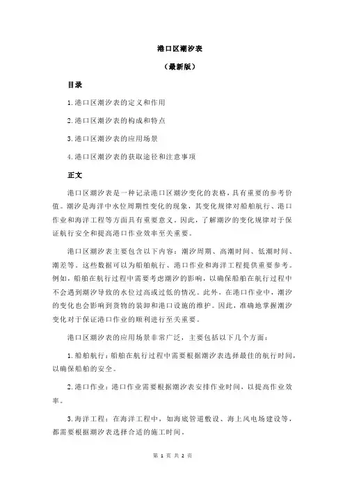 港口区潮汐表