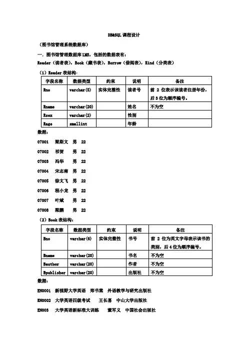 DB&SQL课程设计 图书馆管理系统