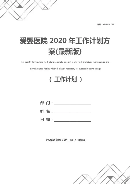 爱婴医院2020年工作计划方案(最新版)