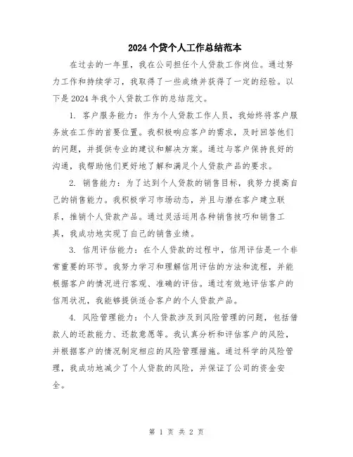 2024个贷个人工作总结范本