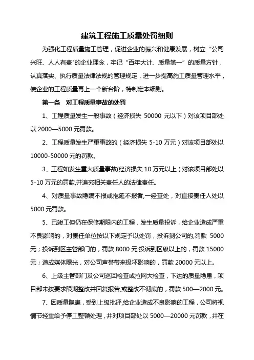 建筑工程施工质量处罚细则