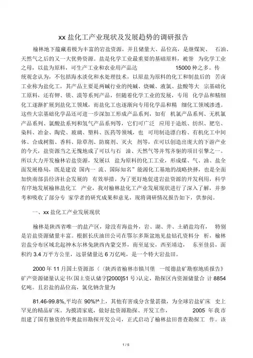 榆林盐化工产业现状及发展趋势的调研报告