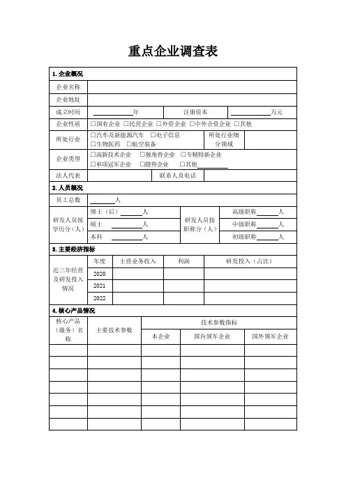 重点企业调查表(模板)