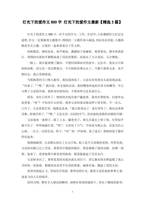精选灯光下的爱作文800字 灯光下的爱作文最新【3篇】