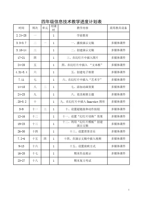 清华版信息技术小学四年级下册教案全册