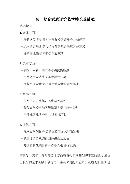 高二综合素质评价艺术特长及描述