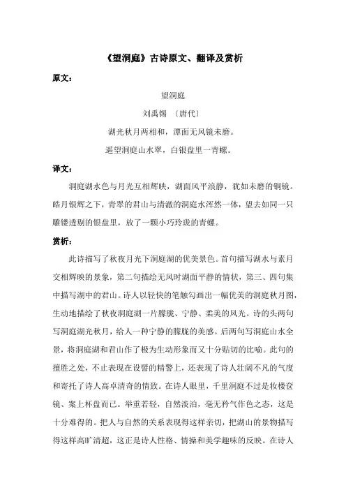 望洞庭古诗的诗意思