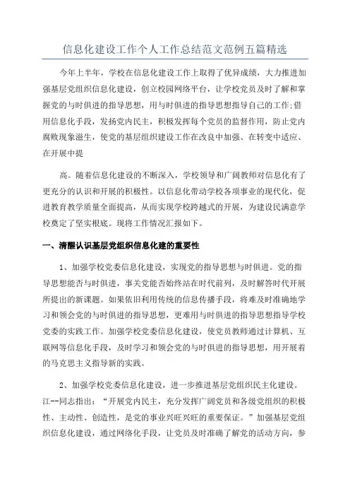 信息化建设工作个人工作总结范文范例五篇精选