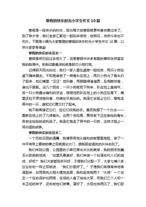 寒假的快乐时光小学生作文10篇